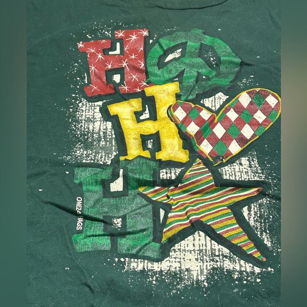 Christmas Holiday Green t-shirt Ho Ho Ho Peace Love Star sz xl